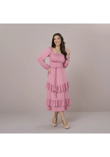 Vestido Noeli Em Malha Vis Up Rosa Tatá Martello  Outono/Inverno 2025