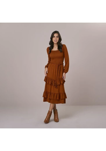 Vestido Noeli Em Malha Vis Up Marrom Tatá Martello  Outono/Inverno 2025