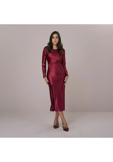 Vestido Leda Em Malha Cosmos Marsala Tatá Martello  Outono/Inverno 2025