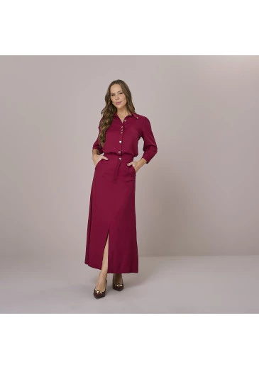 Conjunto Sara Em Viscolinho Bahamas Marsala Tatá Martello Outono/Inverno 2025