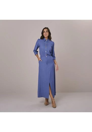 Conjunto Sara Em Viscolinho Bahamas Azul Tatá Martello Outono/Inverno 2025
