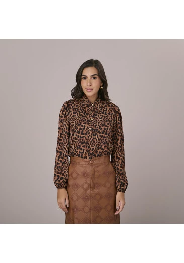 Blusa Beatriz Em Crepe New Animal Print Tatá Martello Outono/Inverno 2025
