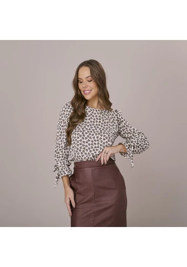 Blusa Carina Crepe New Sabia Bege Tatá Martello Outono/Inverno 2025