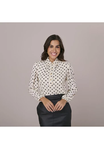Blusa Beatriz Em Crepe New Bege Tatá Martello Outono/Inverno 2025