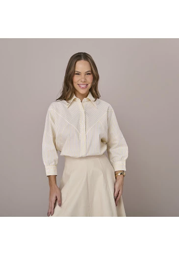 Camisa Tania Em Tricoline Listrada Amarela Tatá Martello Outono/Inverno 2025
