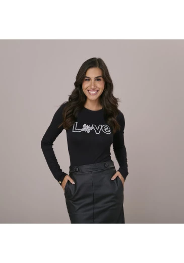 Blusa Franciele Em Malha Vis Up Preta Tatá Martello Outono/Inverno 2025