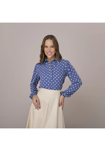 Blusa Beatriz Em Crepe New Azul Tatá Martello Outono/Inverno 2025
