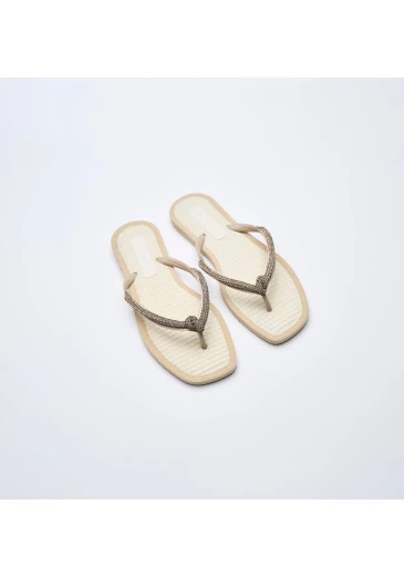 Chinelo Correte Strass Nó Bege Tatá Martello Alto Verão 2025