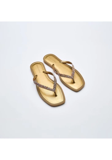 Chinelo Liso Dourado Com Strass Tatá Martello Alto Verão 2025
