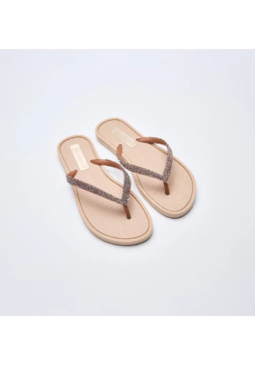 Chinelo Com Textura Bege Com Strass Tatá Martello Alto Verão 2025