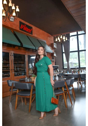 Vestido Em Viscolycra Decote Arredondado Com Detalhes de Botões Verde Mulher Morena Outono/Inverno 2025