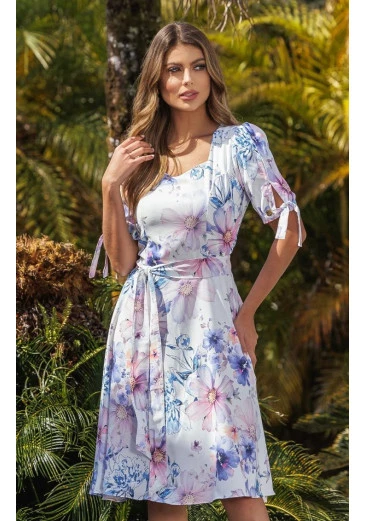 Vestido Maísa Em  Crepe Estampado Detalhe Na Manga Maria Amore Primavera/Verão 2025
