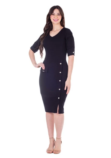 Vestido Dalva em Malha Canelada com Fenda Frontal Preta Hapuk Primavera/Verão 2025 