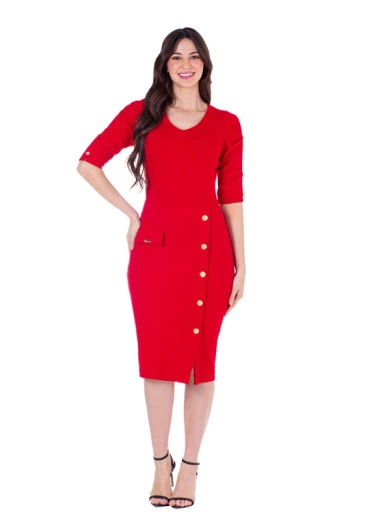 Vestido Dalva em Malha Canelada com Fenda Frontal Vermelho Hapuk Primavera/Verão 2025 