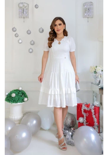 Vestido Ella em Renda de Malha Branco Maria Amore Alto Verão 2025