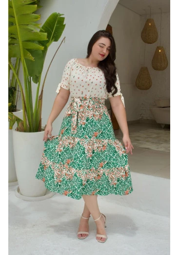 Vestido Leticia Em Crepe Estampado Maria Amore Alto Verão 2025