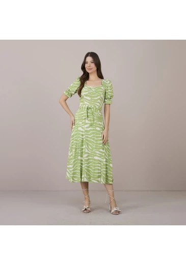Vestido Fabia em Viscose Mia Estampa Verde Tatá Martello Primavera/Verão 2025 