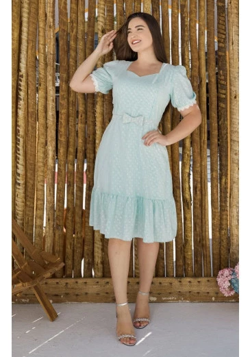 Vestido Fernanda em Viscose com Cinto Verde Maria Amore Primavera/Verão 2025 