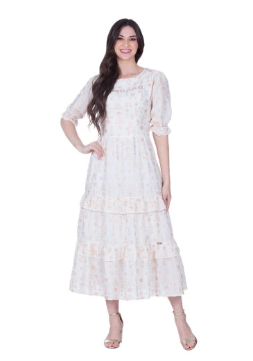 Vestido Anelise Em Tecido Plano Bordado Roseta Hapuk Primavera/Verão 2025