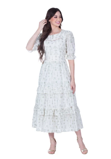 Vestido Anelise Em Tecido Plano Bordado Verde Hapuk Primavera/Verão 2025