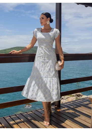 Vestido Quiteria Em Lese Azul Jany Pim Alto Verão 2025