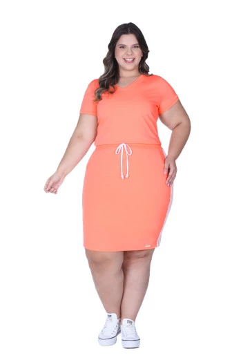 Vestido Jhuliani em Moletinho com Detalhe em Viés Laranja Hapuk Alto Verão 2025 