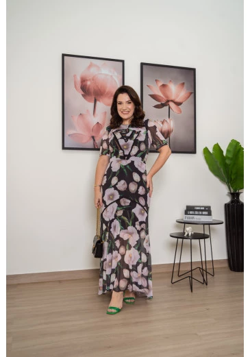 Vestido Longo Em Tule Estampa Exclusiva Luciana Pais Primavera/Verão 2025