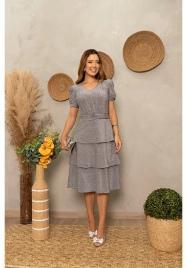Vestido Em Camadas Lurex Prata Luciana Pais Primavera/Verão 2025