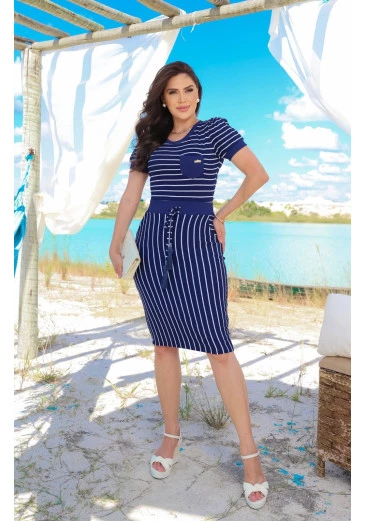 Vestido Iza Em Malha Premium Azul Maria Amore Alto Verão 2025