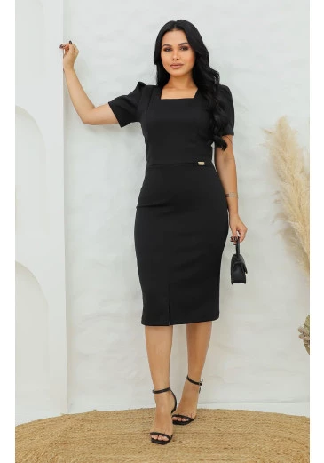 Vestido Júlia Em Malha Neoprene Preto Maria Amore Alto Verão 2025