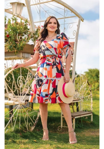 Vestido Areta Em Crepe Estampado Maria Amore Primavera/Verão 2025
