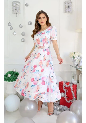 Vestido Maria Em Crepe Estampado Com Cinto Maria Amore Alto Verão 2025