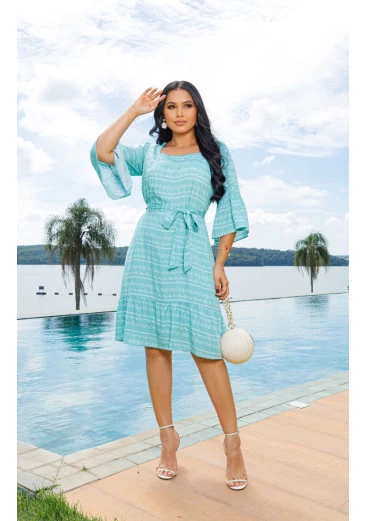 Vestido Isabeli Em Viscose Verde Água Maria Amore Alto Verão 2025