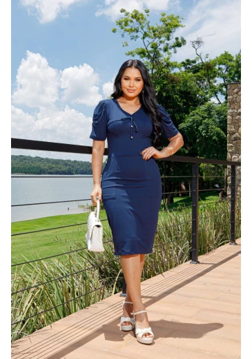 Vestido Bianca Em Malha Moletinho Azul Maria Amore Alto Verão 2025