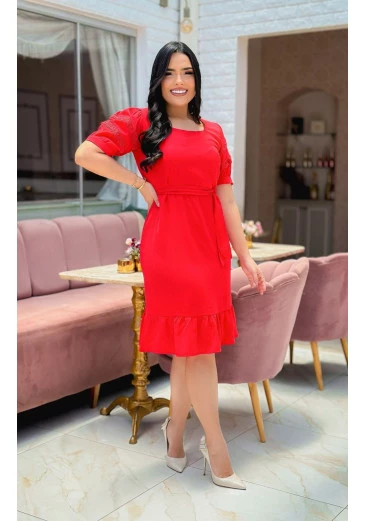 Vestido Roberta Tecido Crepe Ice Drop Vermelho Maria Amore Primavera/Verão 2025 