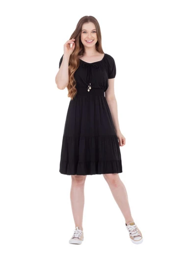 Vestido Marjorie em Malha com Lastex na Cintura Preto Hapuk Primavera/Verão 2025 
