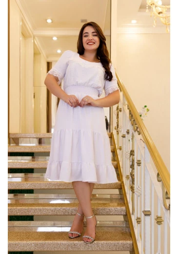 Vestido Meire Em Crepe Maquinetado Off White Maria Amore Alto Verão 2025