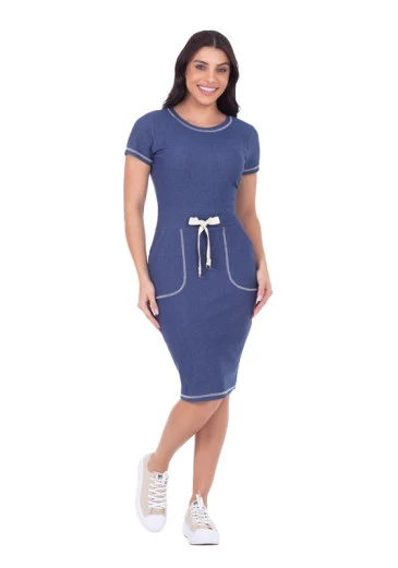 Vestido Yoná em Malha com Detalhe Trançador Azul Noite Hapuk Primavera/Verão 2025 