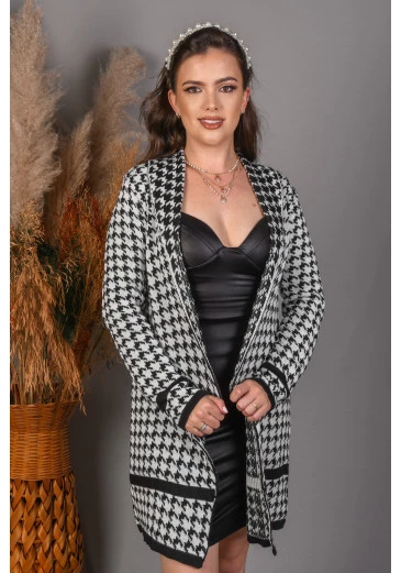 Casaco Pied Poule Em Tricot Preto E Branco Outono/Inverno 2023