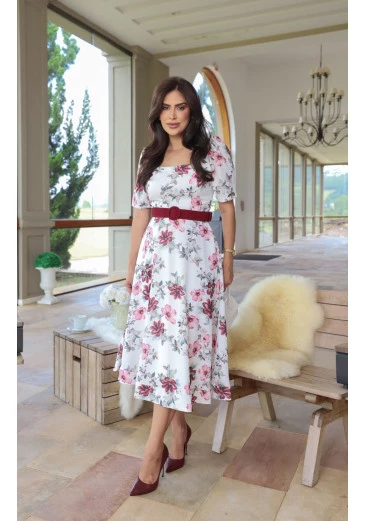 Vestido Maitê Em Crape Estampado Maria Amore Outono/Inverno 2025