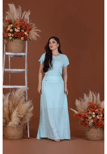 Conjunto Em Viscolinho Longo Verde Agua Mulher Morena Outono/Inverno 2025