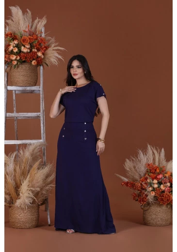 Conjunto Em Viscolinho Longo Azul marinho Mulher Morena Outono/Inverno 2025