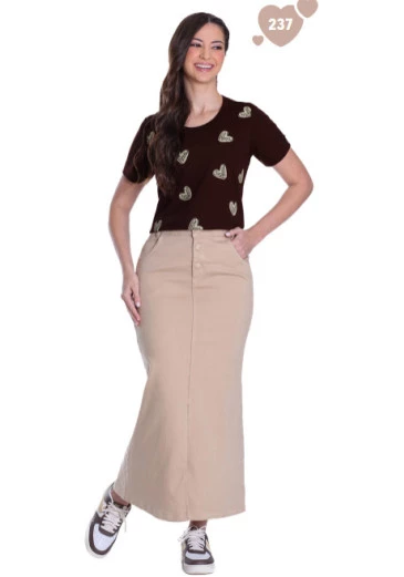 Blusa Agnes Em Malha Marrom Estampada Frontal Hapuk Outono/Inverno 2025