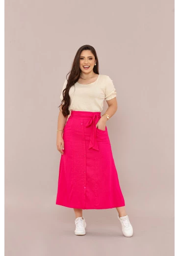 Saia Em Linho Pink Mulher Morena Outono/Inverno 2025.