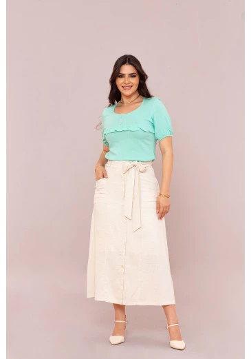 Saia Em Linho Off White Mulher Morena Outono/Inverno 2025.