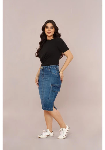 Saia Jeans Plus Com Elastano Mulher Morena Outono/Inverno 2025