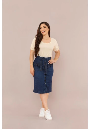 Saia Jeans Com Elastano Mulher Morena Outono/Inverno 2025
