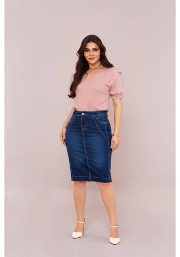 Saia Jeans Com Elastano Mulher Morena Outono/Inverno 2025