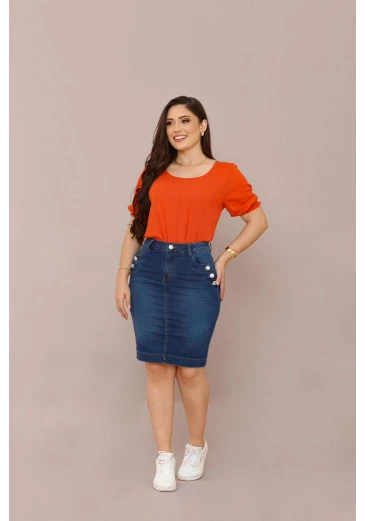 Saia Jeans Plus Com Elastano Mulher Morena Outono/Inverno 2025