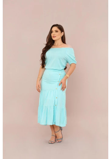 Conjunto Em Viscolinho Verde Agua Mulher Morena Outono/Inverno 2025
